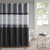 Donnell Embroidered and Pieced Shower Curtain, Black+Grey