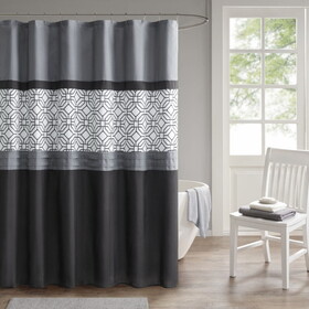 Donnell Embroidered and Pieced Shower Curtain, Black+Grey