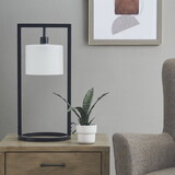 Metal Table Lamp with Glass Drum Shade B03596583