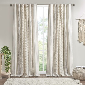 Imani Cotton Printed Curtain Panel with Chenille Stripe and Lining