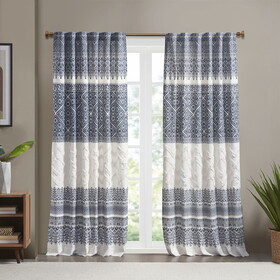 Mila Cotton Printed Curtain Panel with Chenille detail and Lining