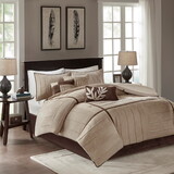 7 Piece Comforter Set Beige, Polyester