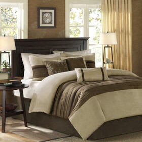 7 PC Pieced Faux Suede Comforter Set Natural Full B03596878