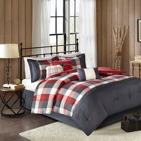 7 Piece Herringbone Comforter Set Red Queen