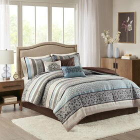 7 Piece Comforter Set Blue Queen
