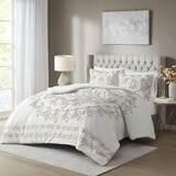 3 Piece Tufted Cotton Chenille Comforter Set Ivory/Taupe Full/Queen