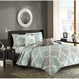 6 Piece Printed Quilt Set with Throw Pillows Aqua Full/Queen