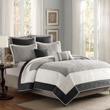 7 Piece Quilt Set with Euro Shams and Throw Pillows Black Full/Queen
