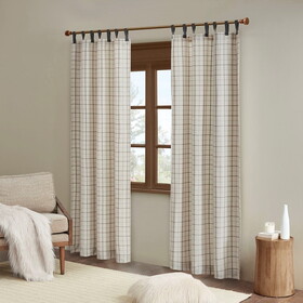 Plaid Faux Leather Tab Top Curtain Panel with Fleece Lining(Only 1 pc Panel) B03598253