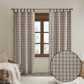 Plaid Faux Leather Tab Top Curtain Panel with Fleece Lining(Only 1 pc Panel) B03598256