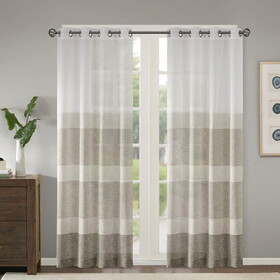 Woven Faux Linen Striped Window Sheer(1 Window Sheer) B03598281
