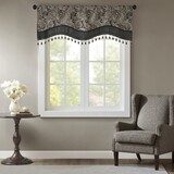 Jacquard Window Rod Pocket Valance with Beads Black 50x18