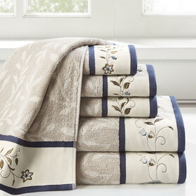 Serene Embroidered Cotton Jacquard 6 Piece Towel Set B03598750