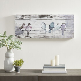 Perched Birds Hand Painted Wood Plank Panel Wall Decor B03598783