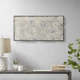 Paper Cloaked Leaves Metal Framed Decor Panel B03598784