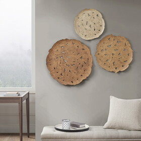 Rossi Textured Feather 3-piece Metal Disc Wall Decor Set B03598812