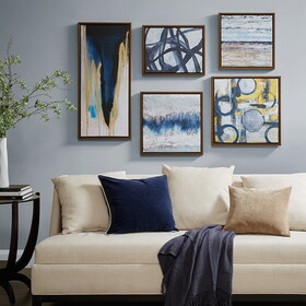 Blue Bliss Abstract 5-piece Gallery Framed Canvas Wall Art Set B03598825