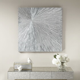 Sunburst Silver Hand Painted Dimensional Resin Wall Art B03599361