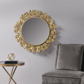 Eden Gold Gingko Leaf Round Wall Mirror 30.5" B03599408