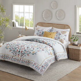 4 Piece Floral Comforter Set with Throw Pillow B035P148332