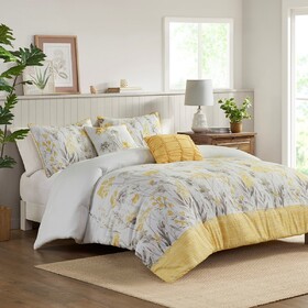 5 Piece Seersucker Comforter Set with Throw Pillows Yellow Full/Queen