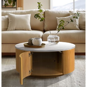 Faux White Marble Round Coffee Table with Storage Natural/Faux White Marble See below B035P262683
