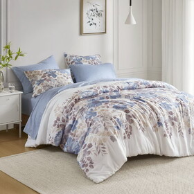 Floral Comforter Set with Bed Sheets Blue Cal King B035P266687