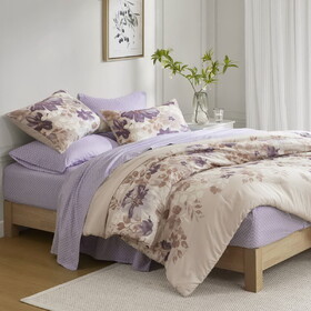 Floral Comforter Set with Bed Sheets Taupe Full B035P266689