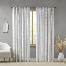 2pk Poly Printed Curtain Panel with Tufted Stripe White/Taupe 2-PK 50x84" B035P268153
