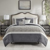 5 Piece Textured Jacquard Stripe Comforter Set with Throw Pillows-Full/Queen