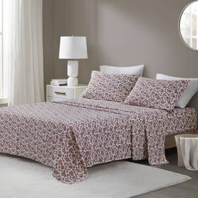 4 PCS Full Sheet Set Rust Floral B035P319678