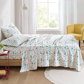 3 PCS Twin XL Cotton Flannel Printed Sheet Set White Holiday Trees B035P319685