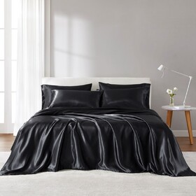 4 PCS Twin Luxury Sheet Set Black B035P319692