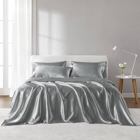 4 PCS Twin Luxury Sheet Set Grey B035P319693