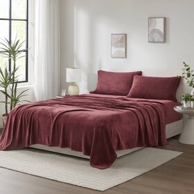 3 PCS Twin Micro Plush Sheet Set Burgundy B035P319758