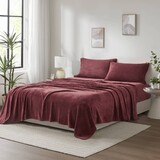4 PCS Queen Micro Plush Sheet Set Burgundy B035P319760