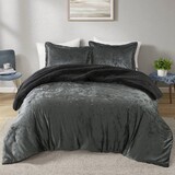 2 PCS Twin/Twin XL Crushed Velvet Sherpa Reversible Comforter Set Charcoal