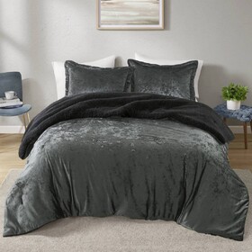2 PCS Twin/Twin XL Crushed Velvet Sherpa Reversible Comforter Set Charcoal