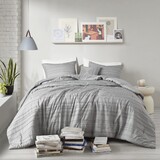 3 PCS Twin/Twin XL Cationic Dyed Clip Jacquard Comforter Set with Throw Pillow Gray