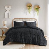 2 PCS Twin/Twin XL Clip Jacquard Duvet Cover Set Black B035P319881