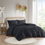 3 PCS Full/Queen Clip Jacquard Duvet Cover Set Black B035P319882