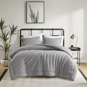 3 PCS Full/Queen Poly Jersey Puffy Comforter Set Gray B035P319901