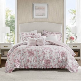 5 Pieces King Comforter Set with Decorative Pillows,Pink