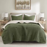 2 Pieces Twin Waffle Knit Chenille Comforter Set,Olive B035P381296