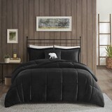 4-Piece King Plush to Sherpa Down Alternative Comforter Set,Black/Black