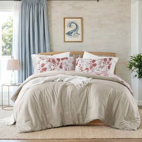 3-Piece Full/Queen Reversible Floral Botanical Seersucker Comforter Set,Pink