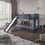 Yes4wood Kids Bunk Bed Twin over Twin with Slide & Ladder, Heavy Duty Solid Wood Twin Bunk Beds Frame with Safety Guardrails for Toddlers, Blue B037S00010