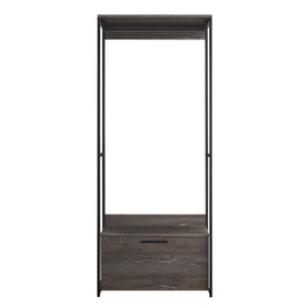 Monica Wood and Metal Walk-in Closet with One Drawer in Rustic Gray B040S00026
