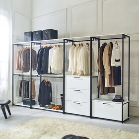 Fiona White Freestanding Walk in Wood Closet System with Metal Frame B040S00052