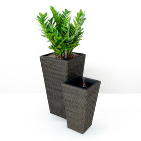 2-Pack Self-watering Planter - Hand Woven Wicker - Square - Expresso B046P144638